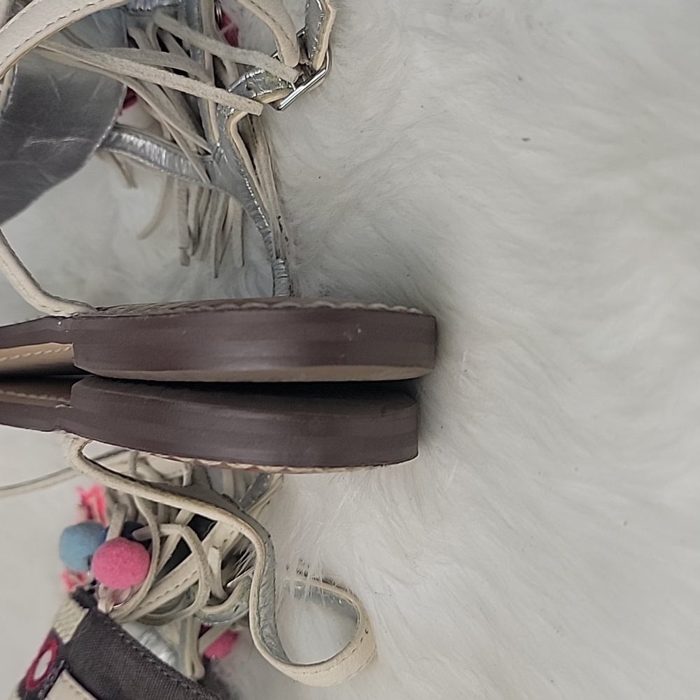 SAM EDELMAN Gere Western Fringe Pom‎ Pom Boho Hippie Gladiator Thong Sandals 8.5 - Picture 8 of 14
